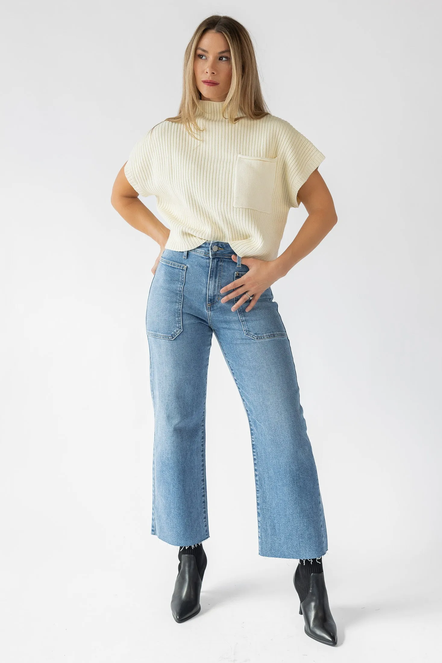 Joliet Cream Pocket Cropped Sweater - Final Sale