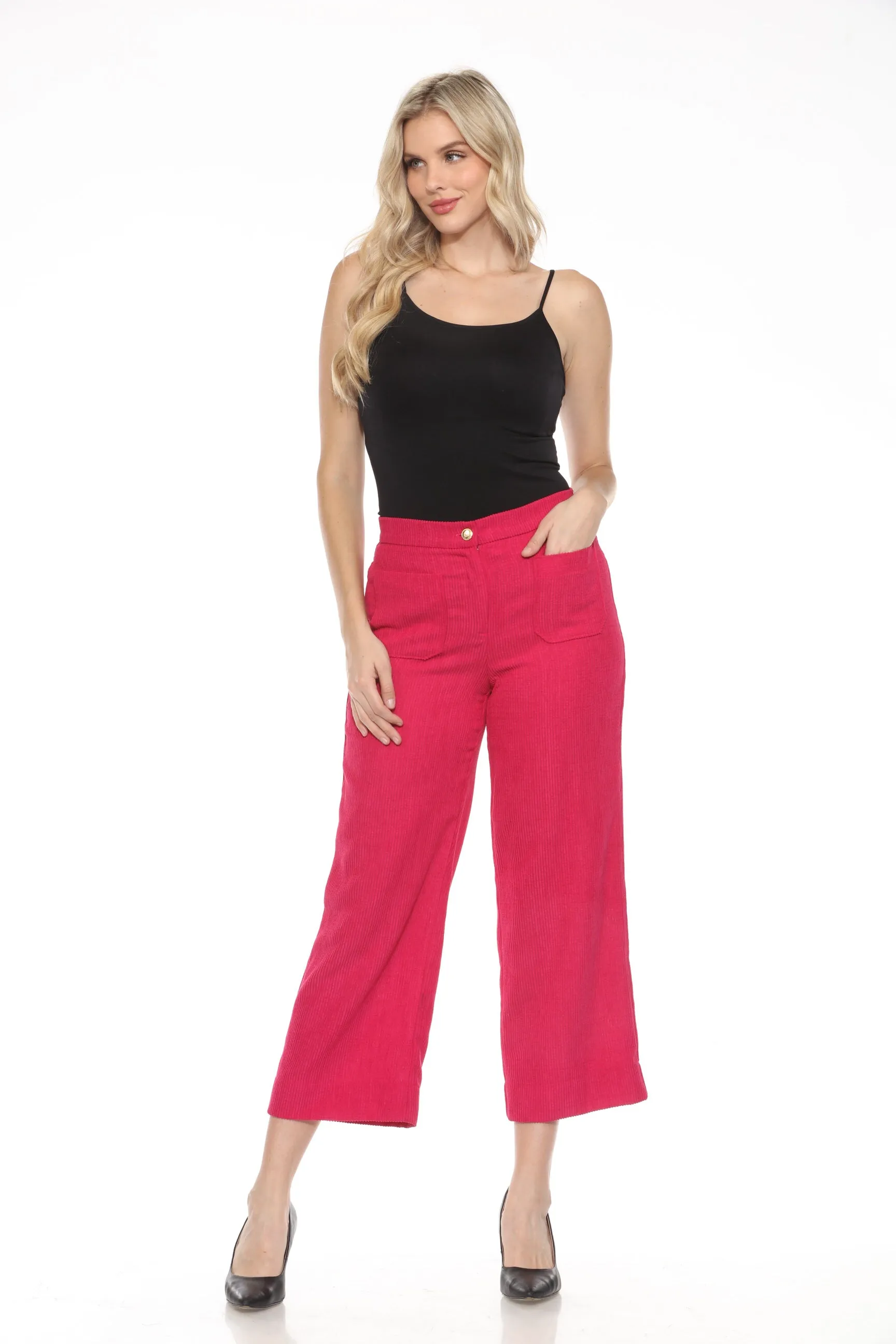 Joseph Ribkoff Pink Punch Corduroy Cropped Wide Leg Pants 243295