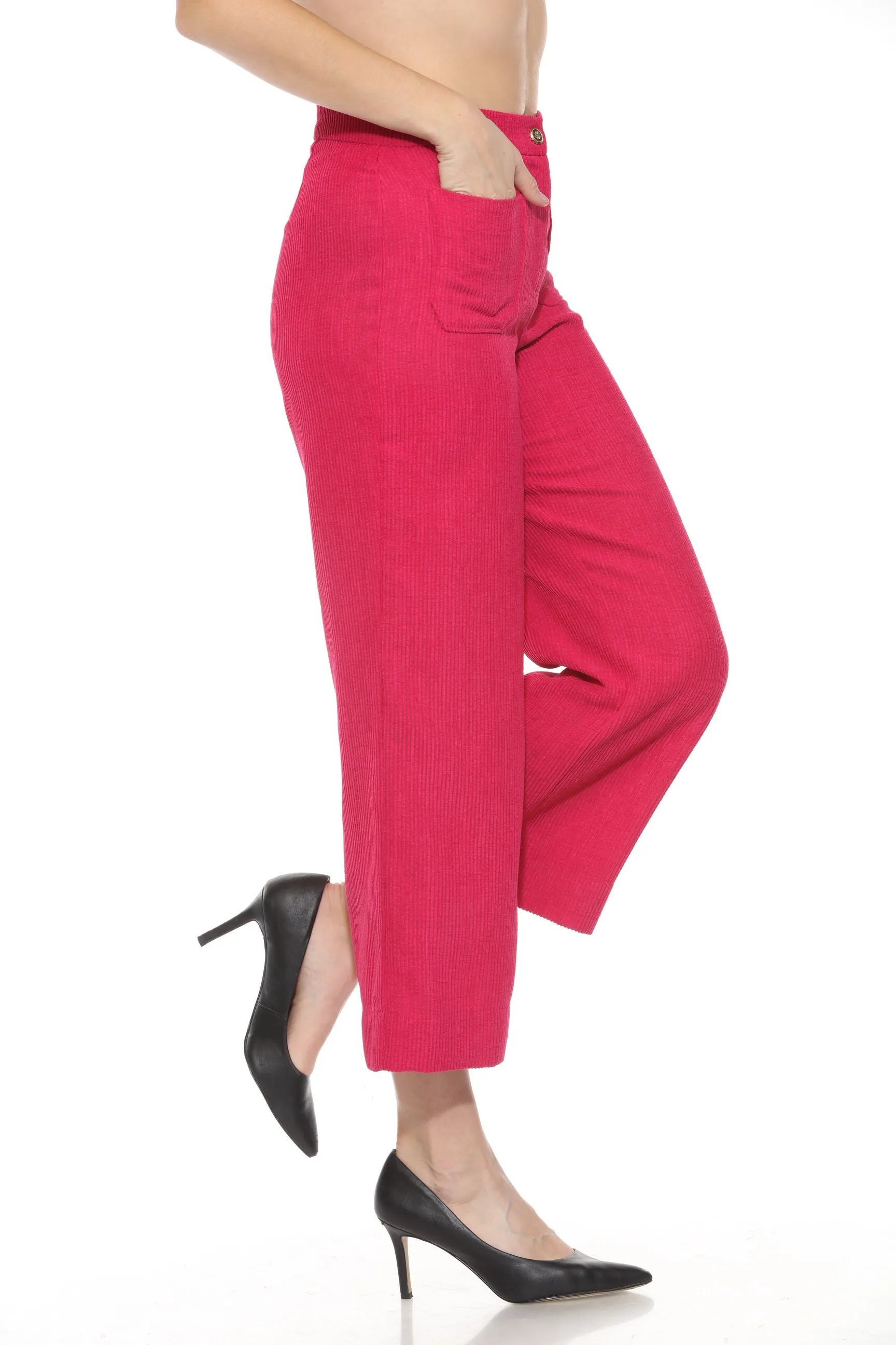 Joseph Ribkoff Pink Punch Corduroy Cropped Wide Leg Pants 243295