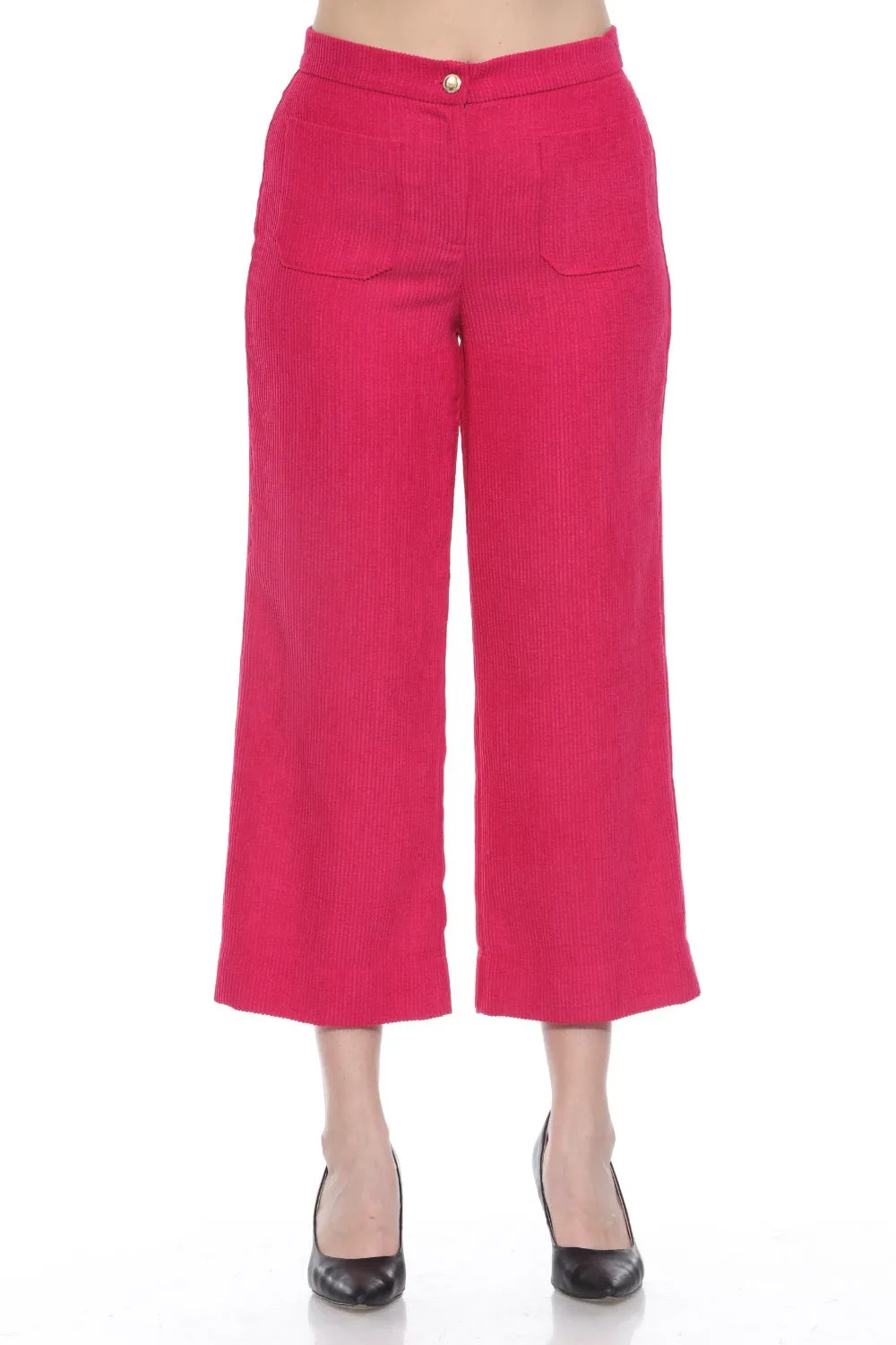 Joseph Ribkoff Pink Punch Corduroy Cropped Wide Leg Pants 243295