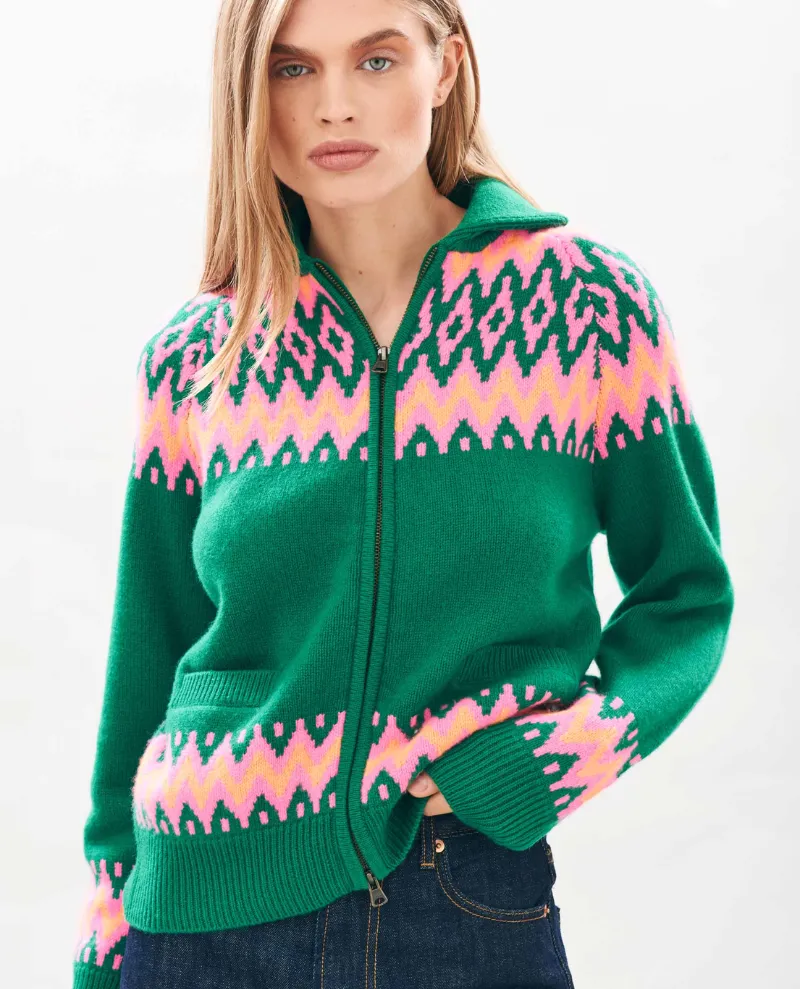 Jumper1234 Ski Leaf Green Zip Cardigan