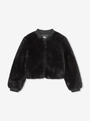 Karl Lagerfeld Girls Faux Fur Jacket in Black