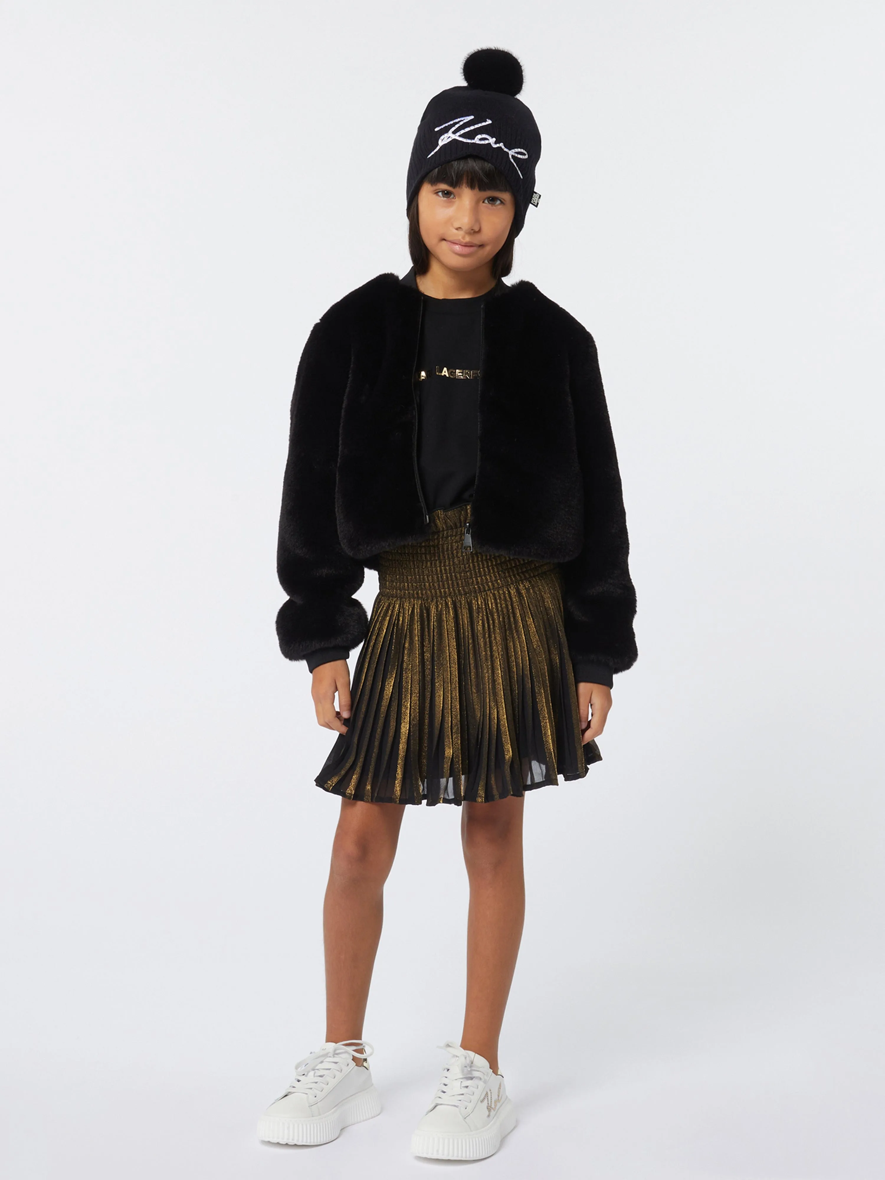 Karl Lagerfeld Girls Faux Fur Jacket in Black