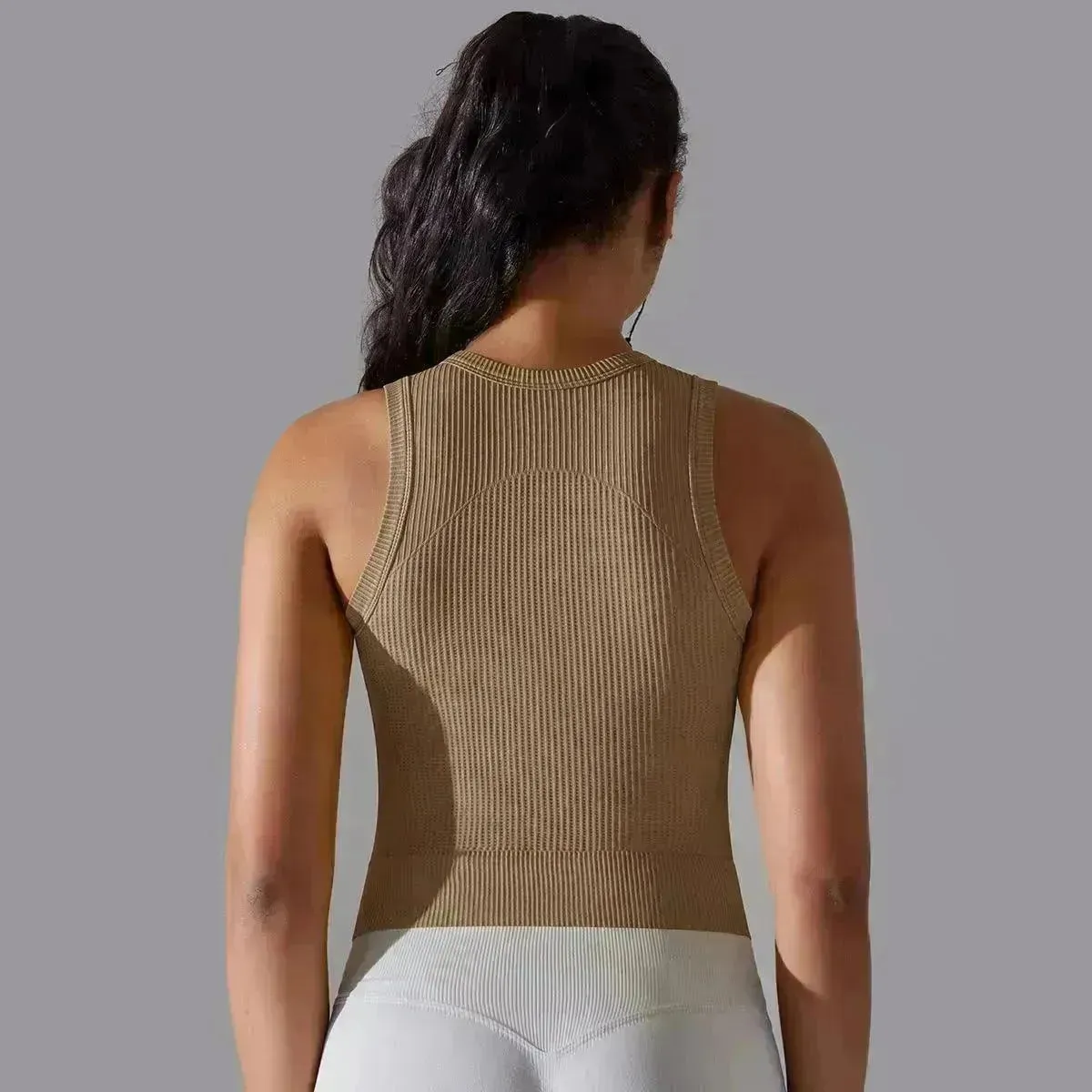 Knitted Solid Color Thread Mid-length Yoga Clothing Top Women