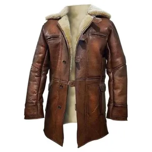 Liam Men's Classic Leather Faux Fur Lined Trench Coat Brown