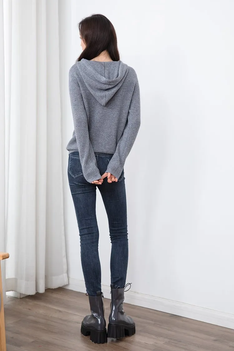 Light Grey wool Hooded Sweater