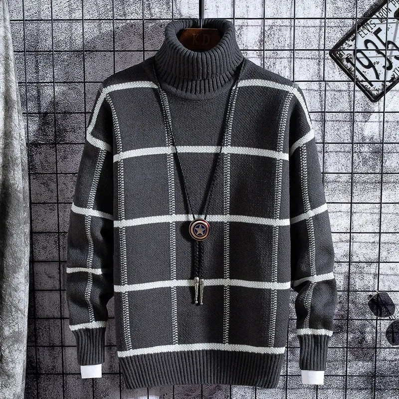 LMS Warm Plaid Turtleneck Sweaters