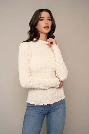 Long Sleeve Mock Neck Crinkle Top