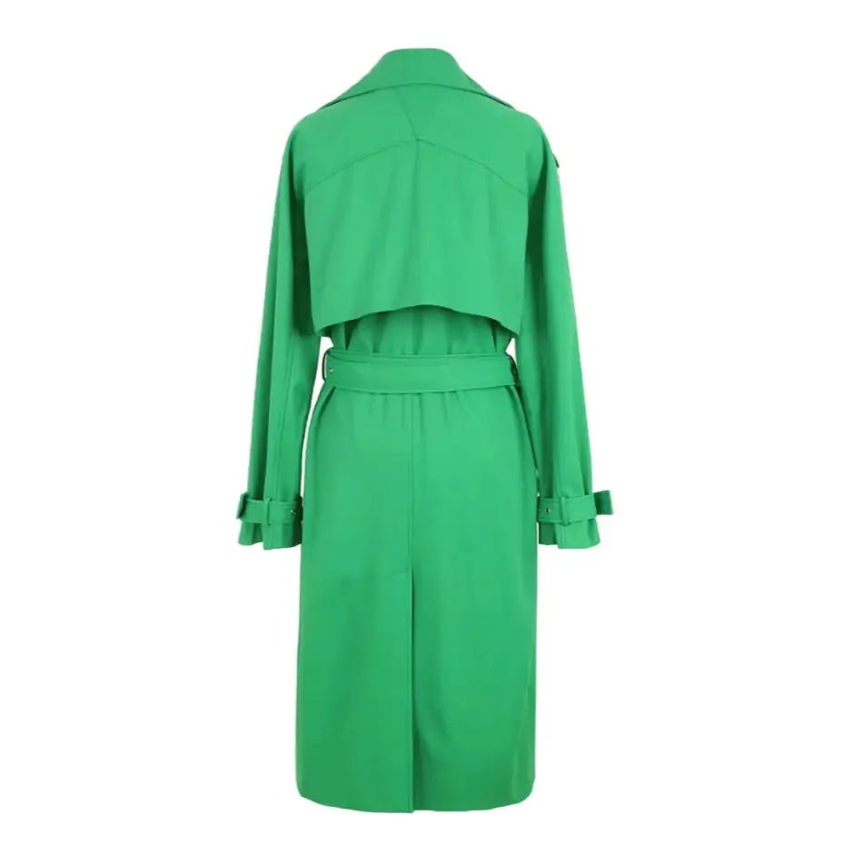 Long Sleeves Emerald Green Belted Trench Coat