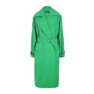 Long Sleeves Emerald Green Belted Trench Coat