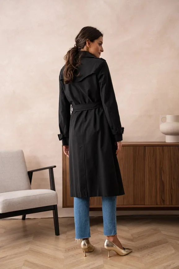 Long Trench Coat with Cotton Belt Black