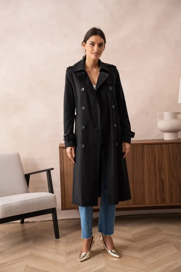 Long Trench Coat with Cotton Belt Black