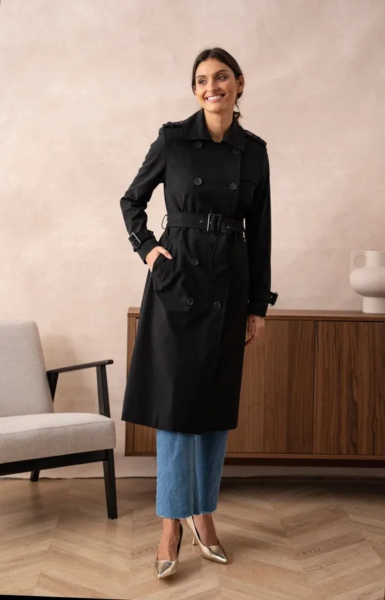 Long Trench Coat with Cotton Belt Black