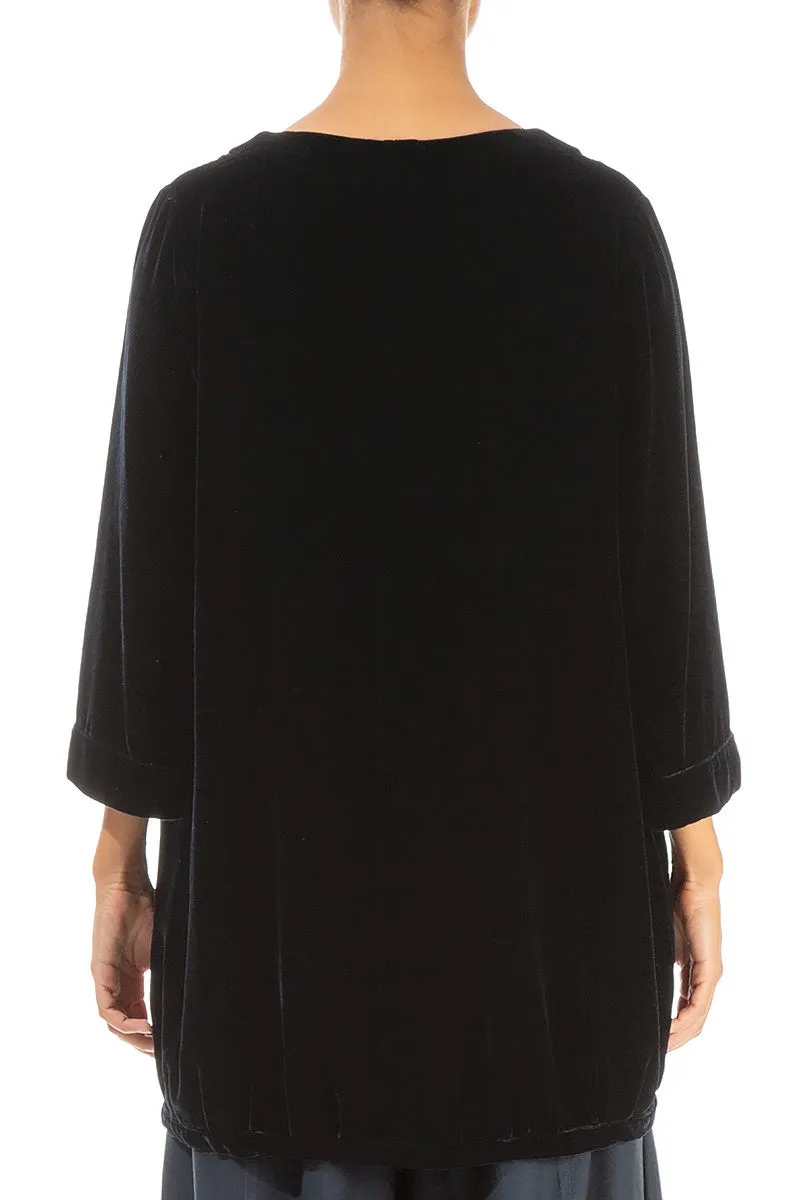 Longer Back Midnight Blue Silk Velvet Tunic