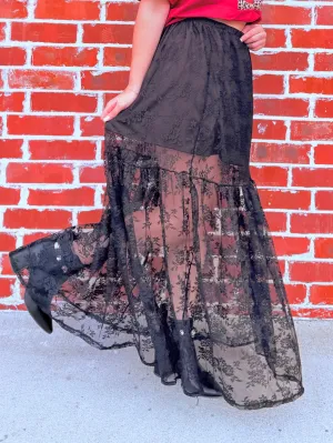 Loving Fancy Lace High Waisted A Line Skirt in Black