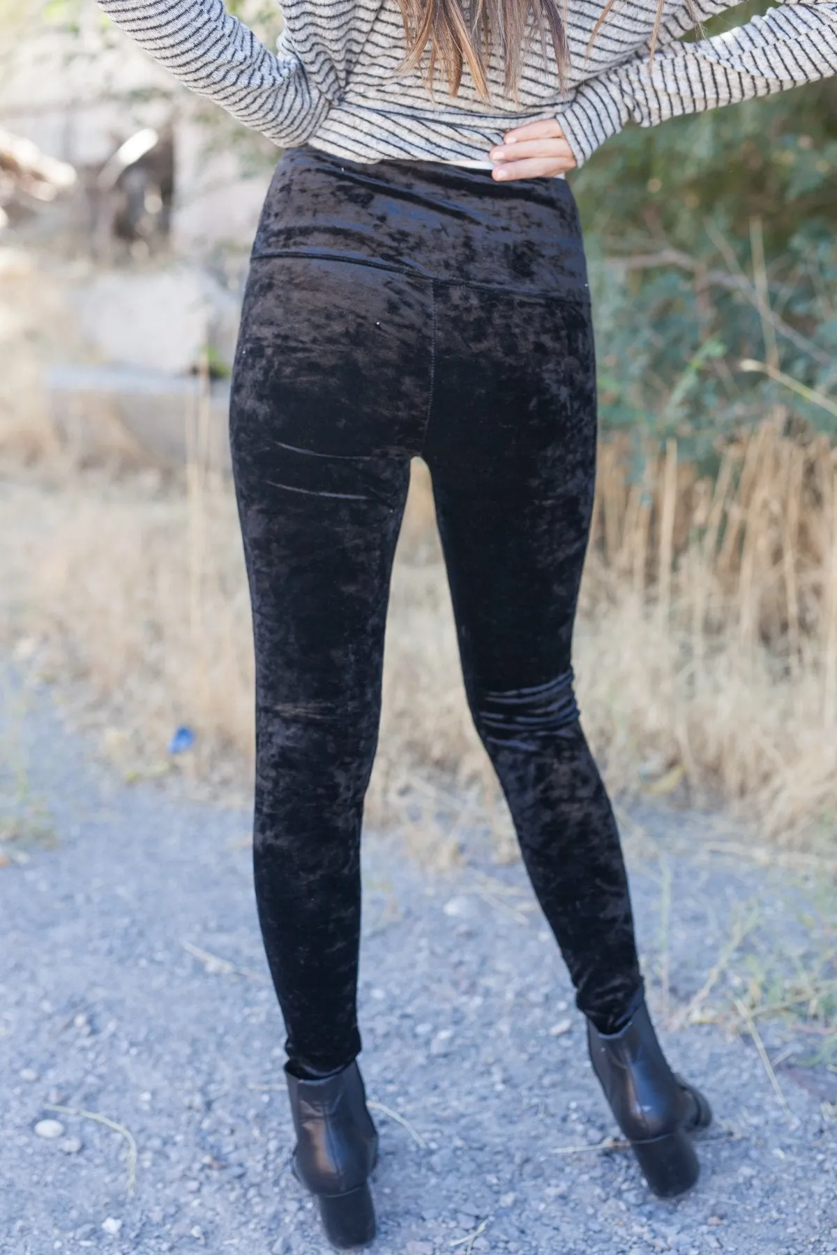 Luxurious Crushed Velvet Leggings In Black - ALL SALES FINAL