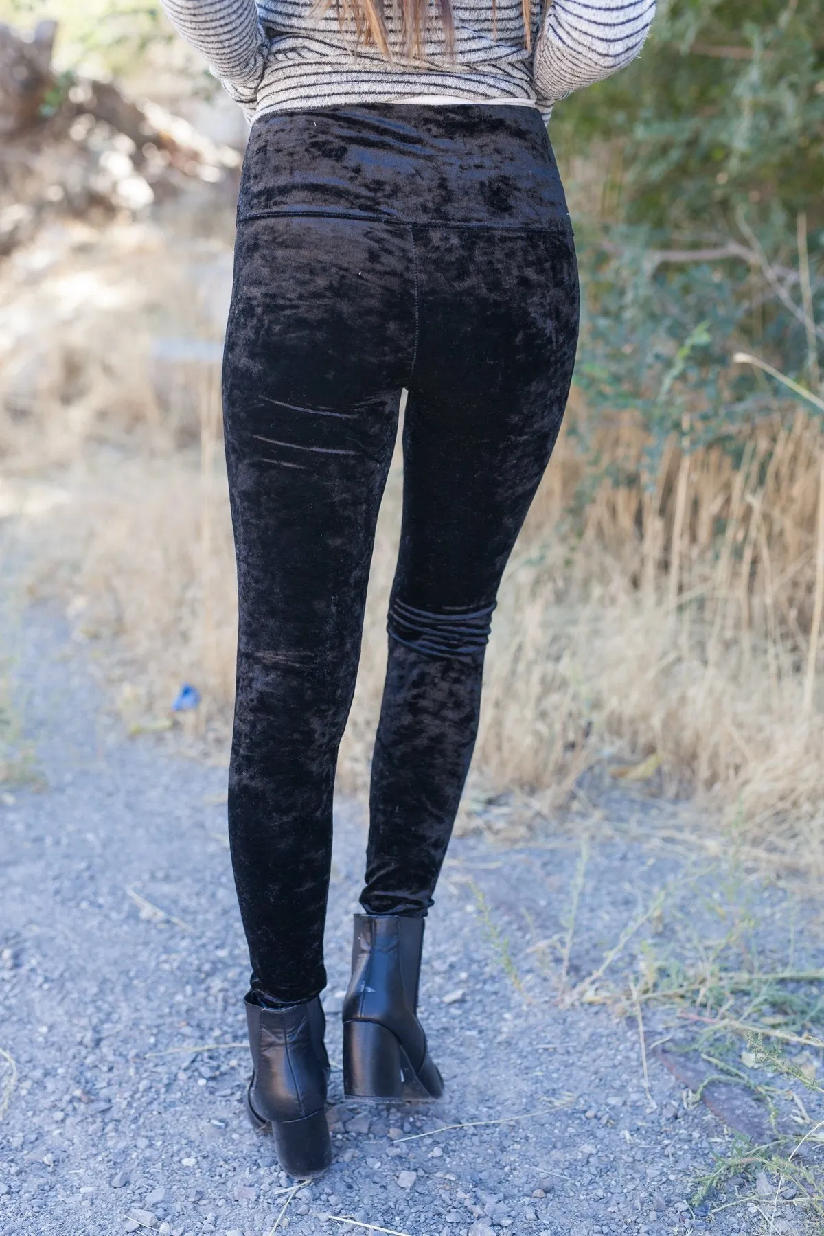 Luxurious Crushed Velvet Leggings In Black - ALL SALES FINAL