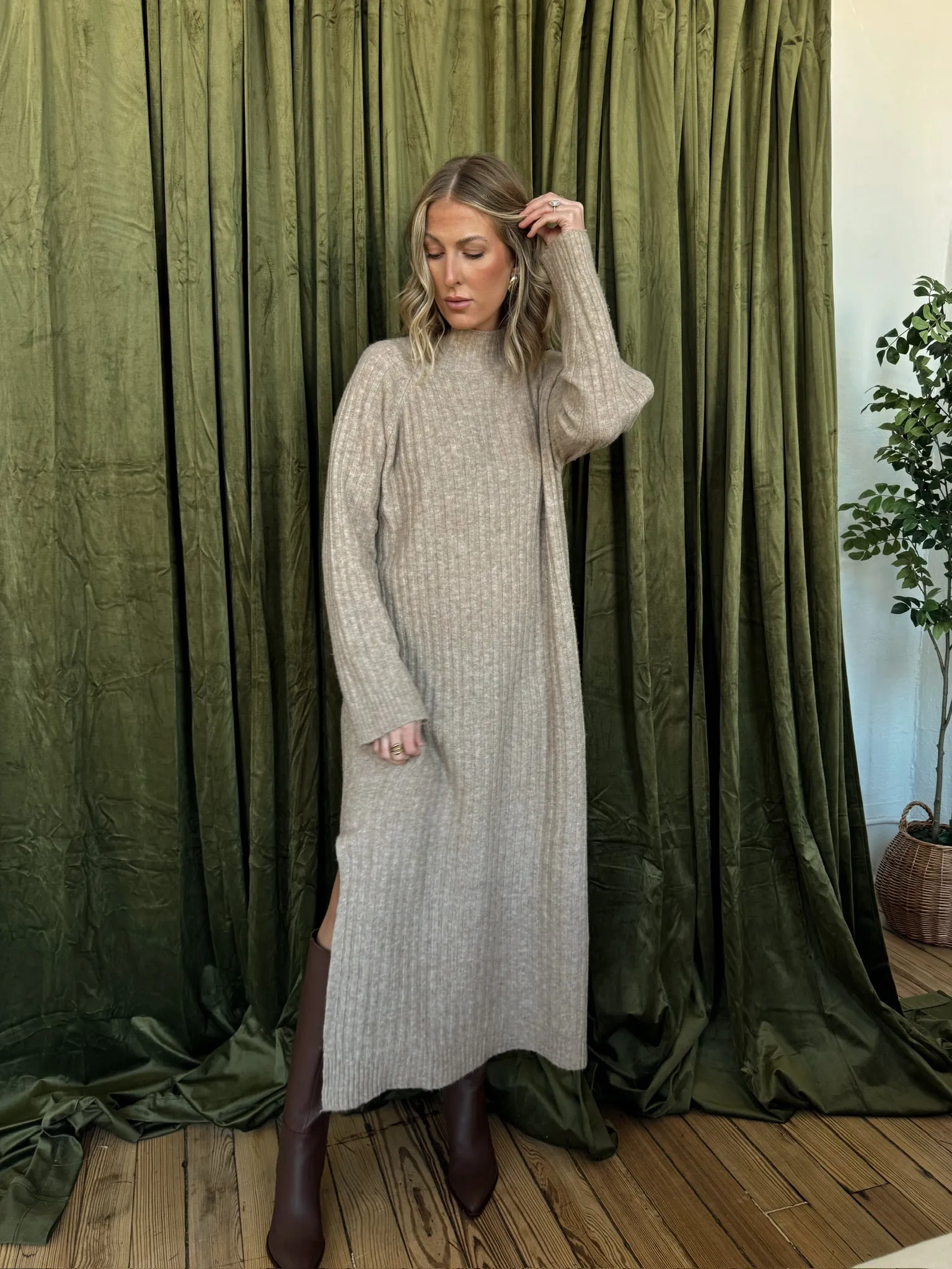 Macy Mock Neck Sweater Maxi - Oatmeal