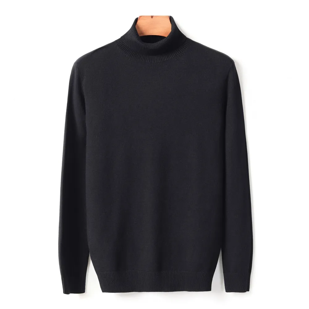 Men's Comfortable Solid Colour Turtleneck Knitted Sweater | Ideal for Autumn/Winter