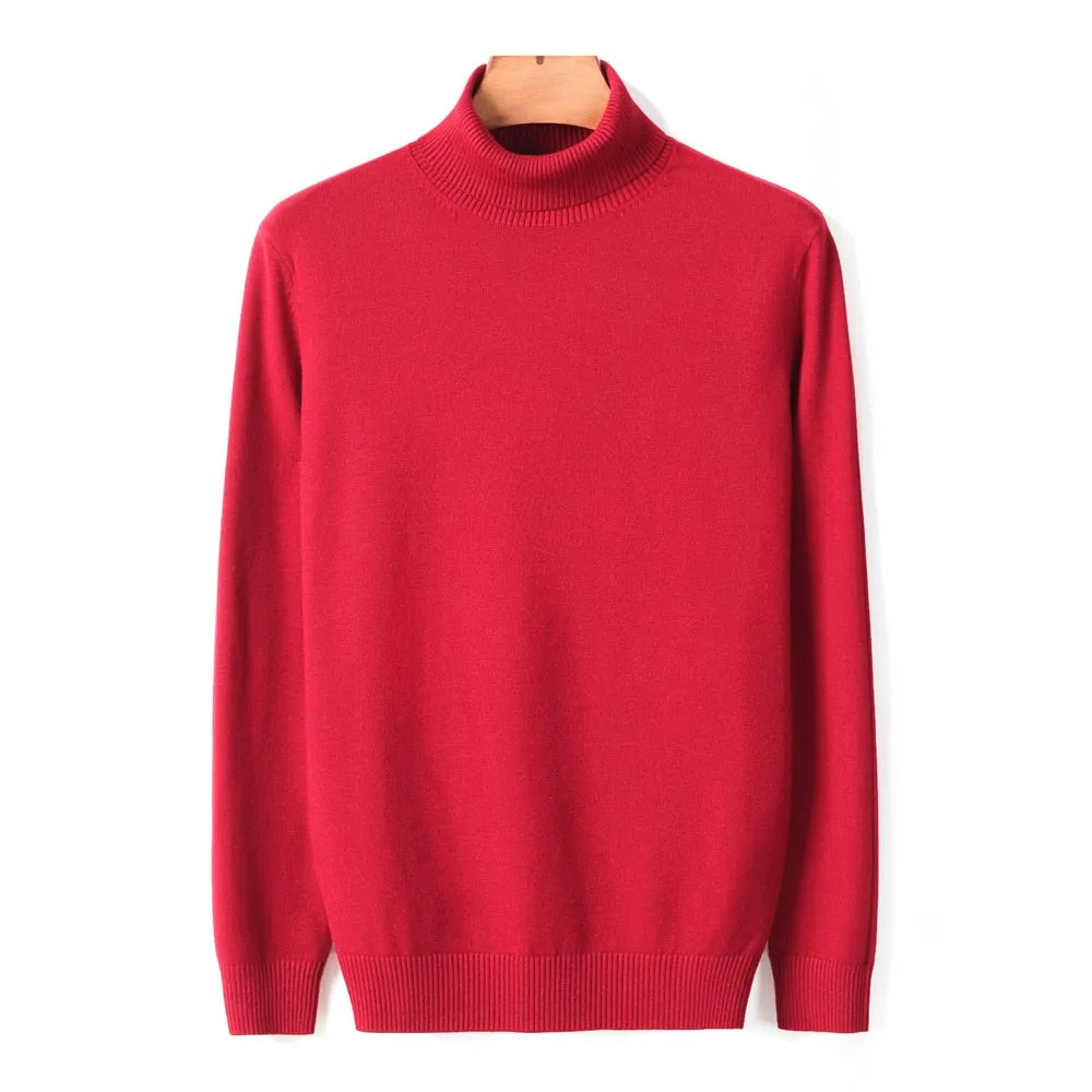 Men's Comfortable Solid Colour Turtleneck Knitted Sweater | Ideal for Autumn/Winter