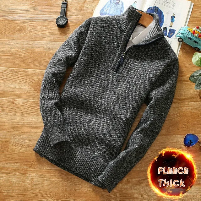 Men's Fleece Thicker Sweater Half Zipper Turtleneck Warm Pullover