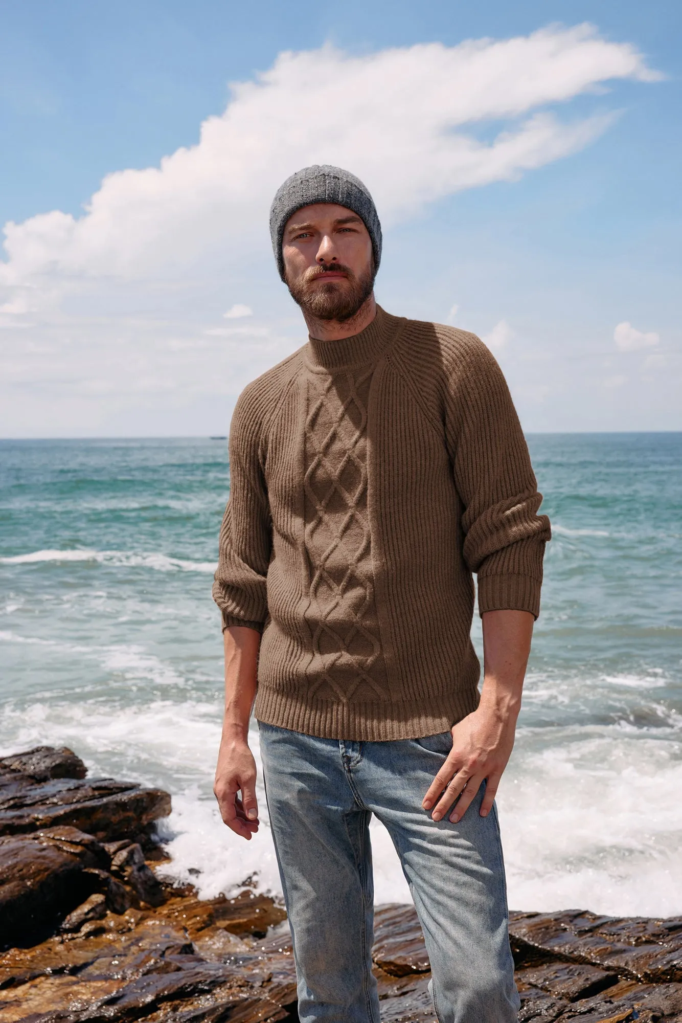 Men's Mock Neck Sweaters Casual Cable Twisted Knitted Pullover Sweaters