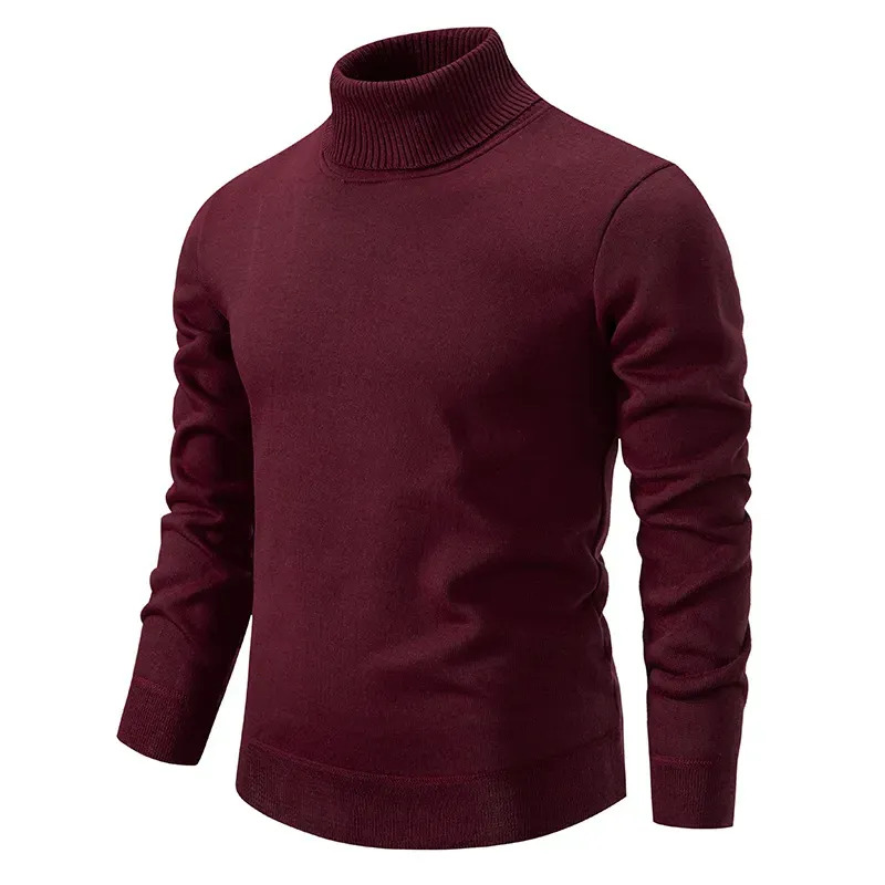 Men's Plain Knitted Turtleneck Sweater in Soft Wool Blend | Ideal for Autumn/Winter