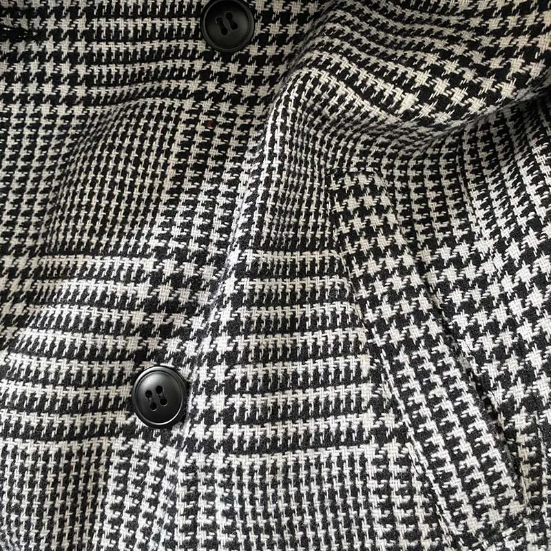 Men's Retro Classic Casual Double Breasted Knee-Length Houndstooth Coat 00944809K