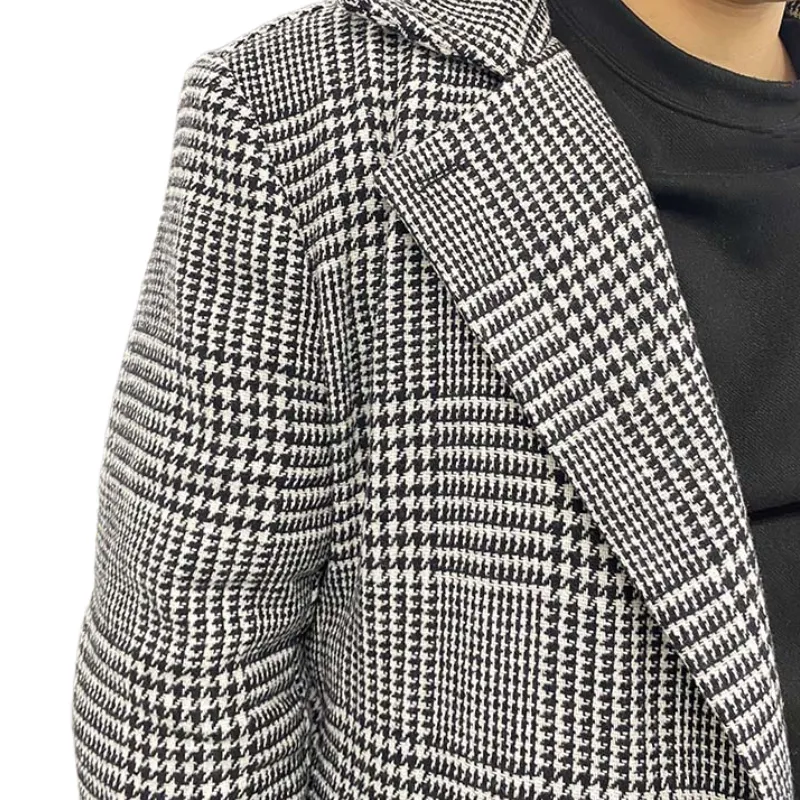 Men's Retro Classic Casual Double Breasted Knee-Length Houndstooth Coat 00944809K