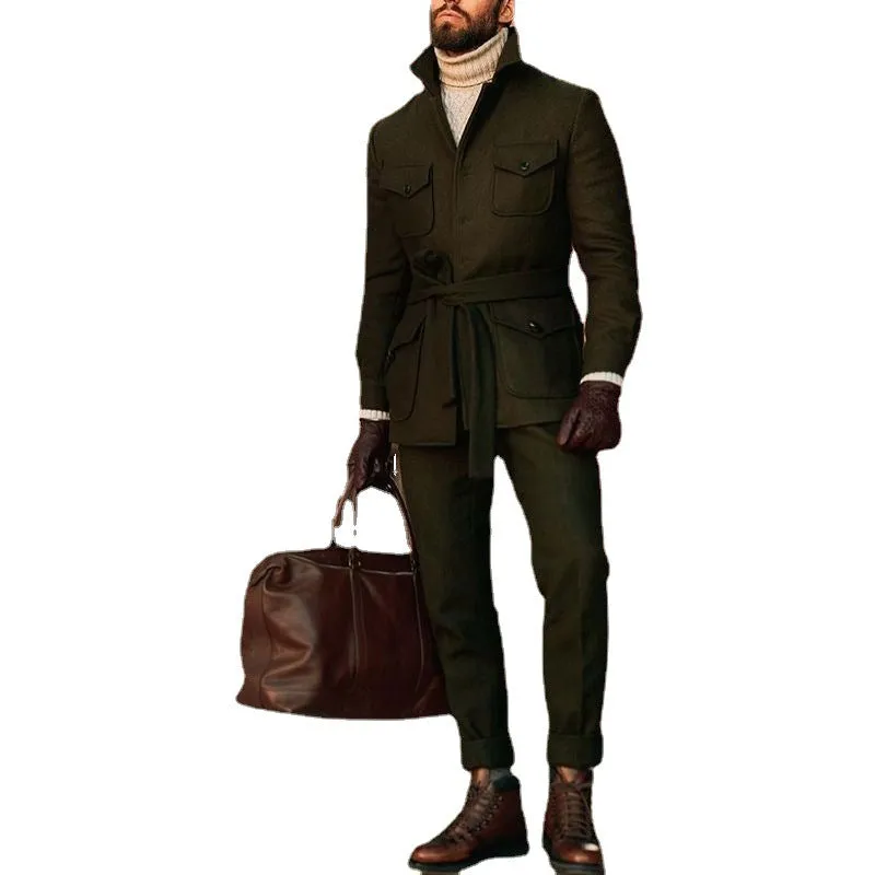 Men's Stand-collar Woolen Trench Coat