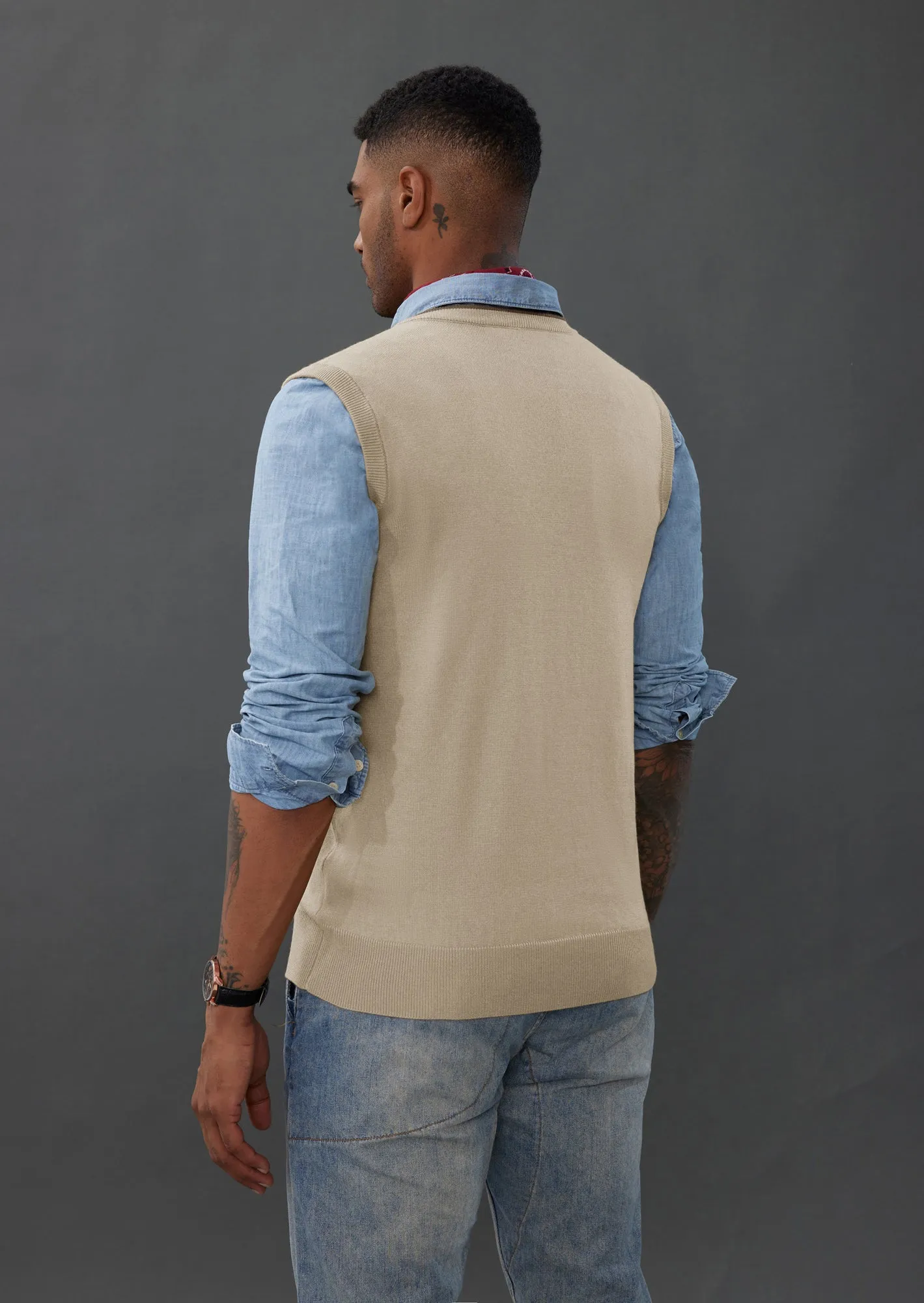 Men's Sweater Vest Wool Blended Knitted Vest Sweaters V-Neck Sleeveless Pullover Vest