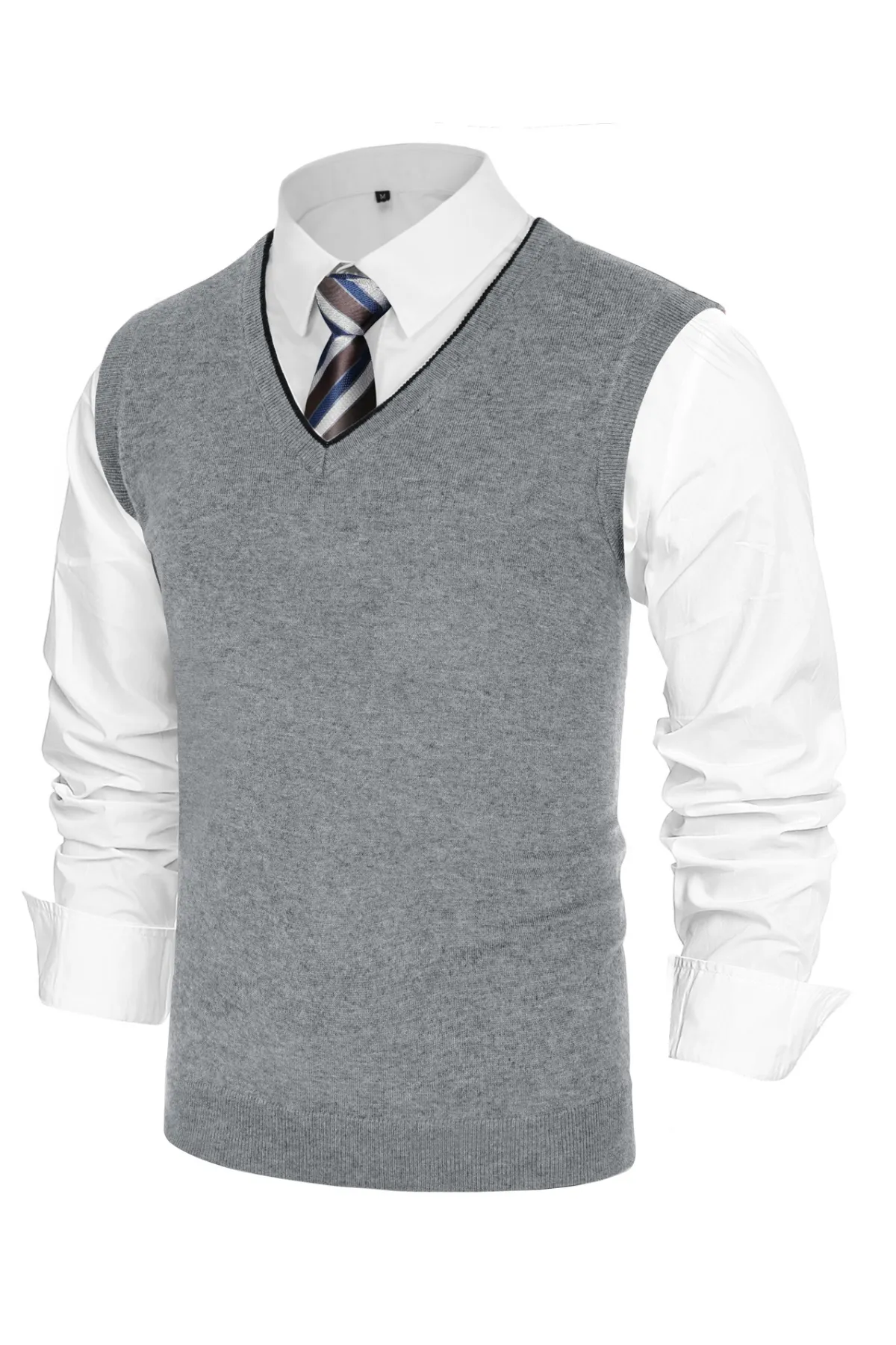 Men's Sweater Vest Wool Blended Knitted Vest Sweaters V-Neck Sleeveless Pullover Vest