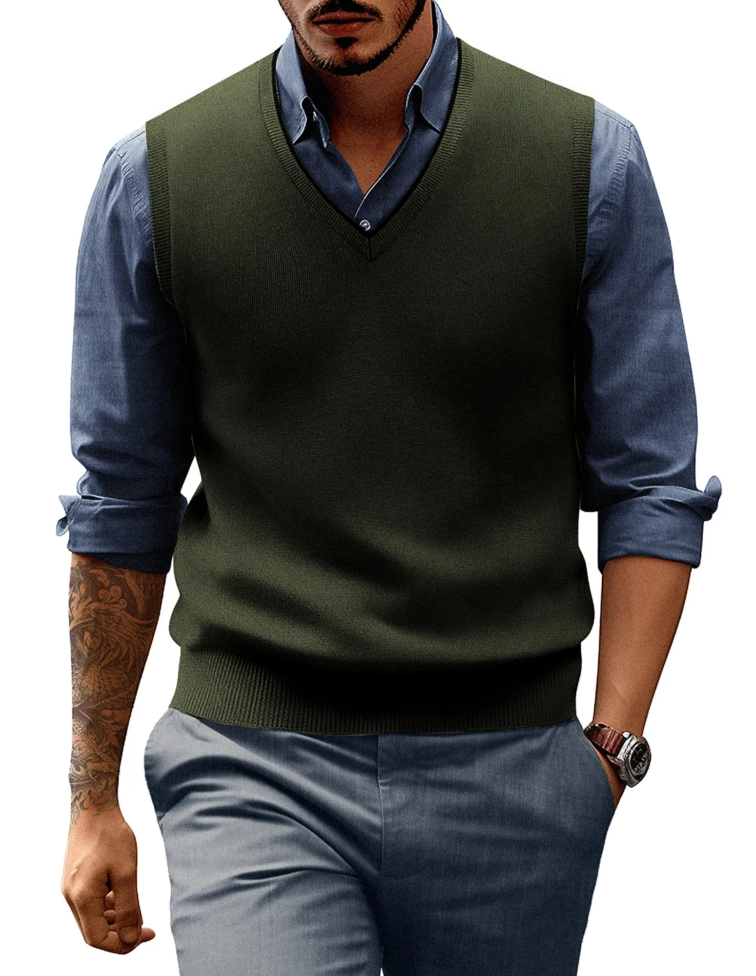 Men's Sweater Vest Wool Blended Knitted Vest Sweaters V-Neck Sleeveless Pullover Vest