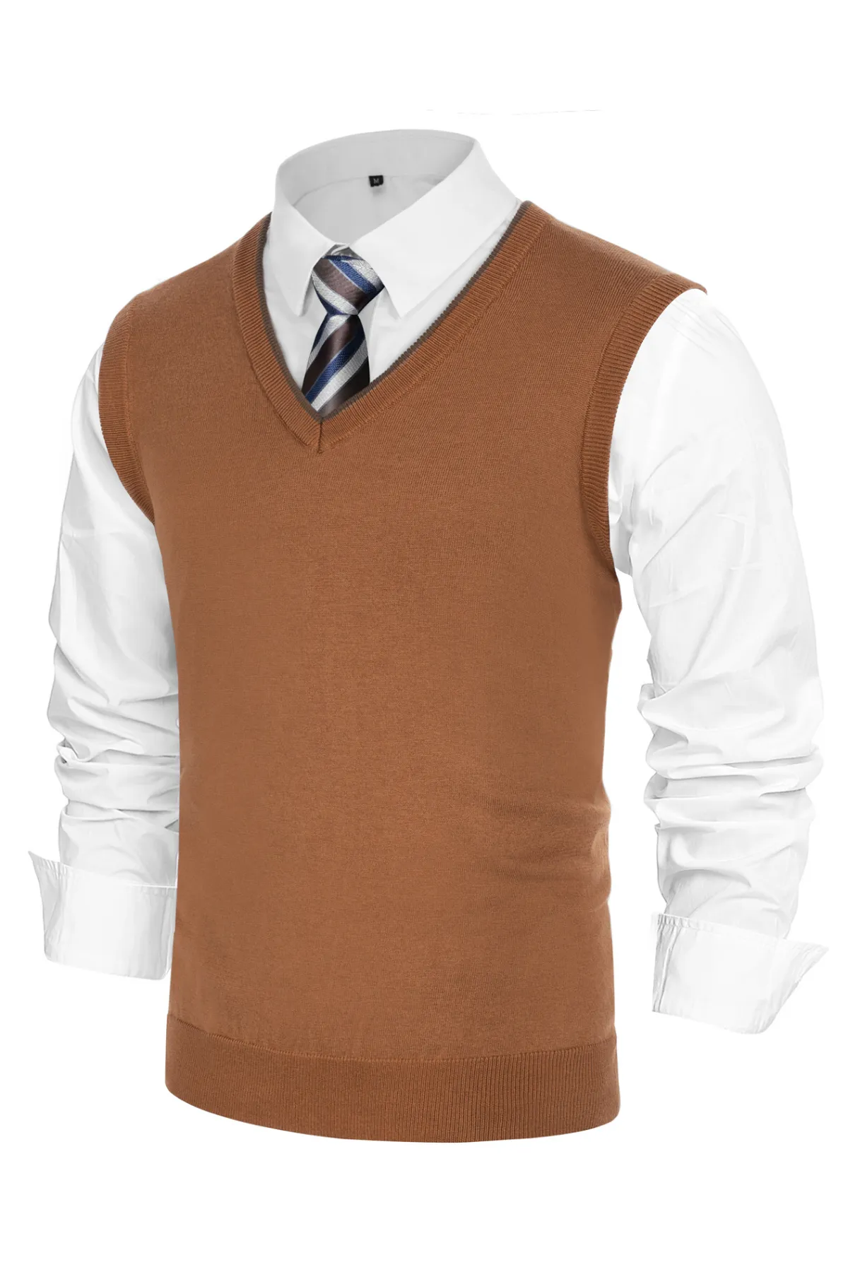 Men's Sweater Vest Wool Blended Knitted Vest Sweaters V-Neck Sleeveless Pullover Vest