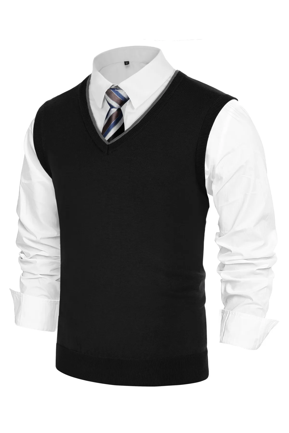 Men's Sweater Vest Wool Blended Knitted Vest Sweaters V-Neck Sleeveless Pullover Vest