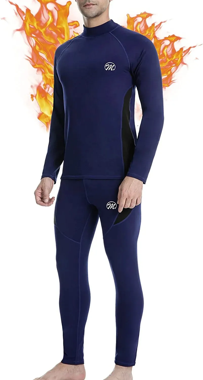 Men's Thermal Underwear Set Winter Ski Gear Fleece Lined Long Johns Base Layer Warm Top & Bottom for Skiing Running