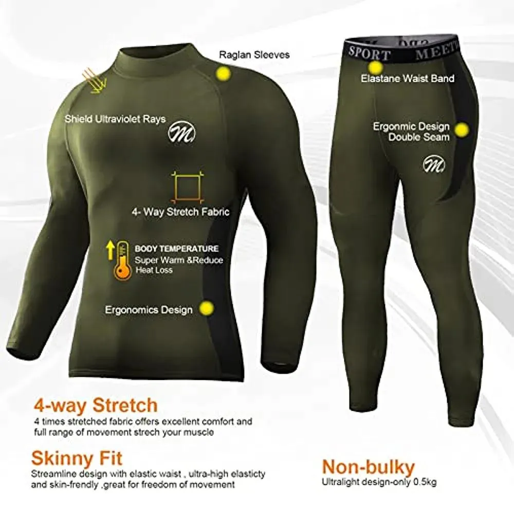 Men's Thermal Underwear Set Winter Ski Gear Fleece Lined Long Johns Base Layer Warm Top & Bottom for Skiing Running