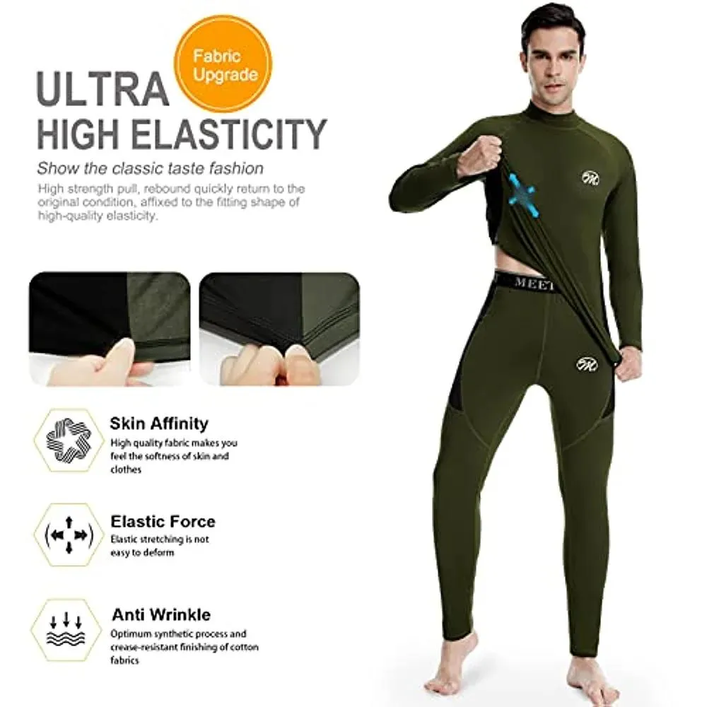 Men's Thermal Underwear Set Winter Ski Gear Fleece Lined Long Johns Base Layer Warm Top & Bottom for Skiing Running