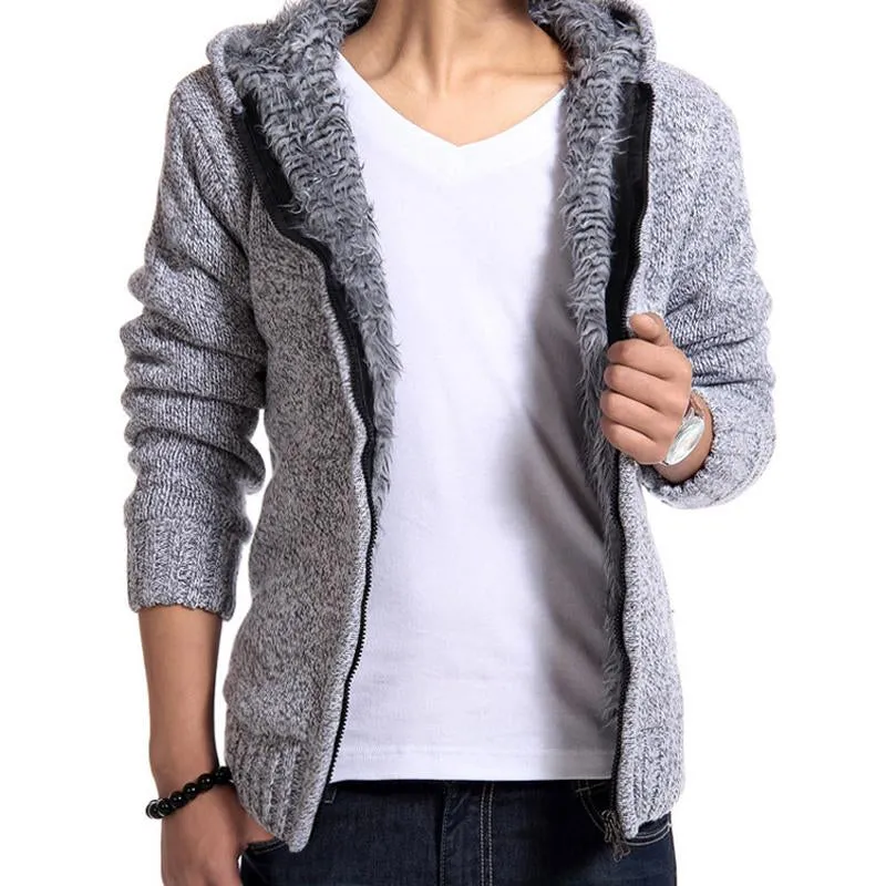 Men's Thickened Hooded Knitted Sweater Jacket 56015340U