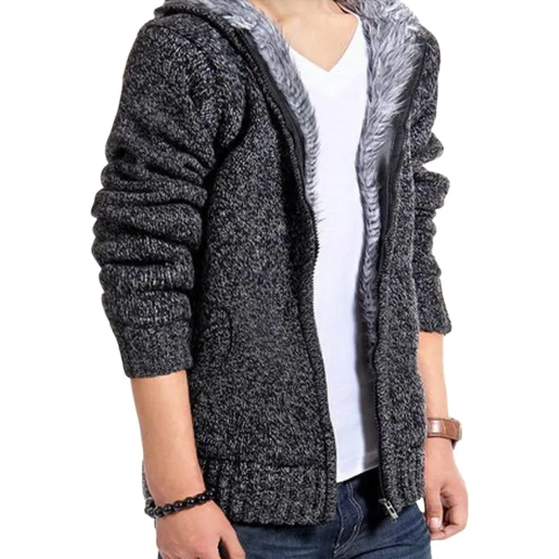 Men's Thickened Hooded Knitted Sweater Jacket 56015340U