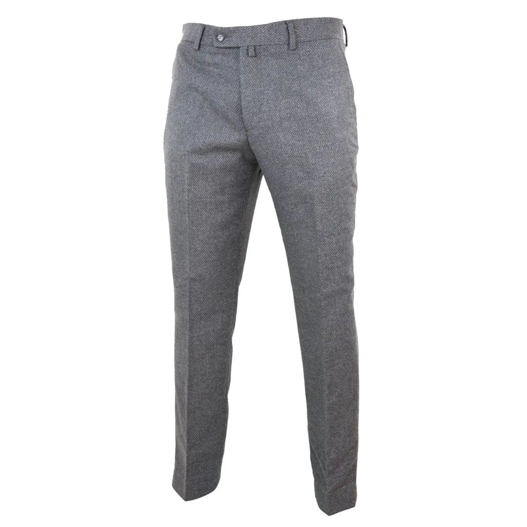 Men's Tweed Modern Fit Trousers Black Grey Blue