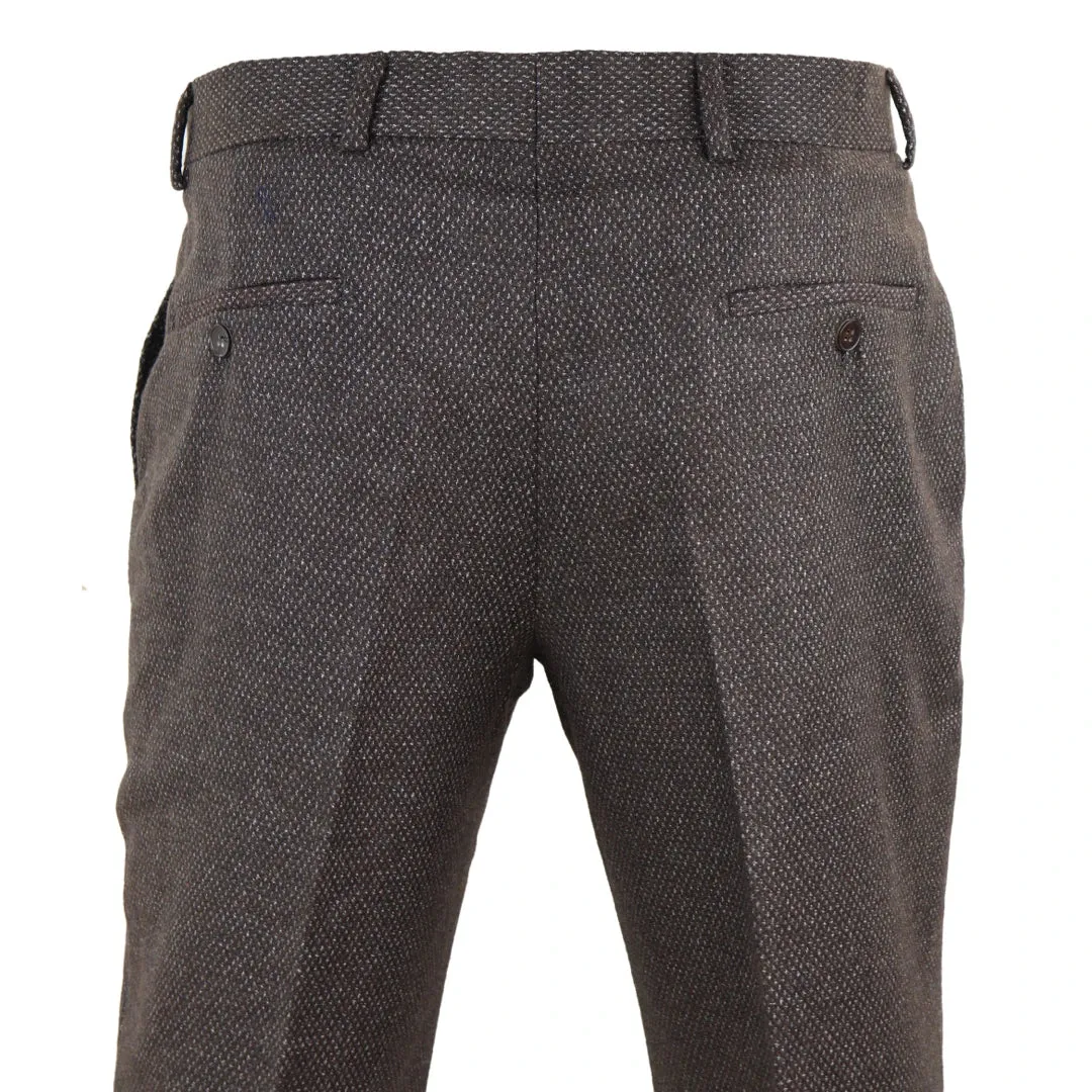 Men's Tweed Modern Fit Trousers Black Grey Blue