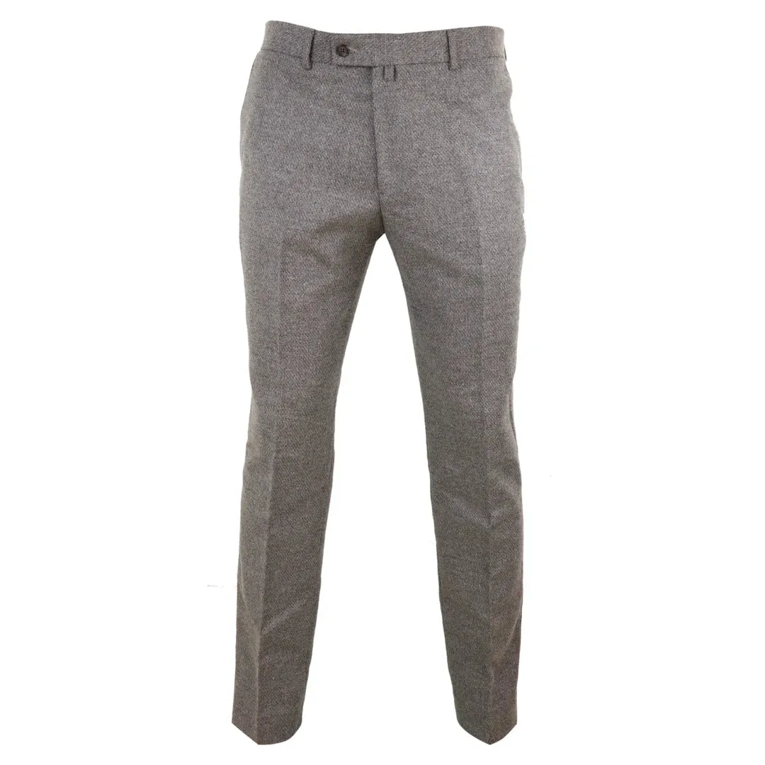 Men's Tweed Modern Fit Trousers Black Grey Blue