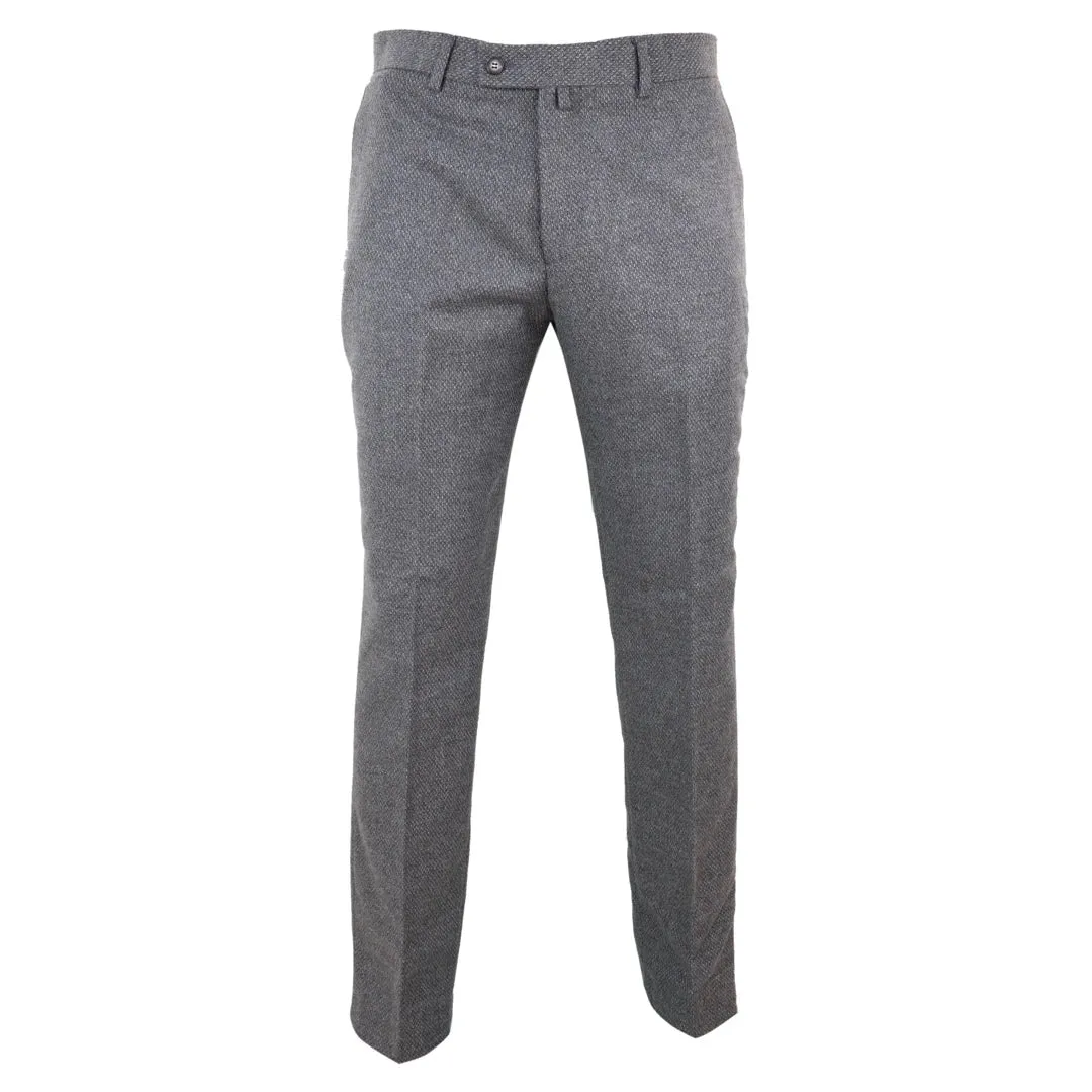 Men's Tweed Modern Fit Trousers Black Grey Blue