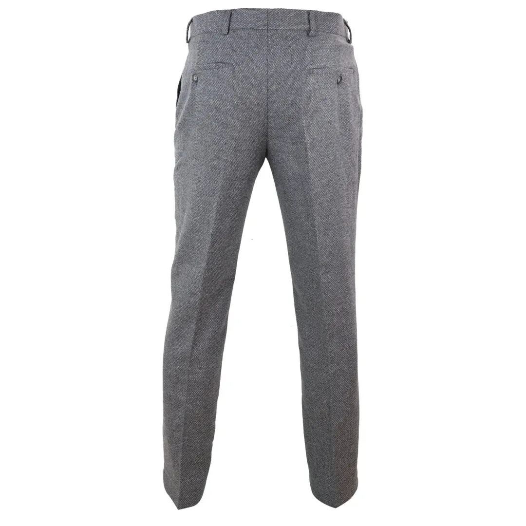 Men's Tweed Modern Fit Trousers Black Grey Blue