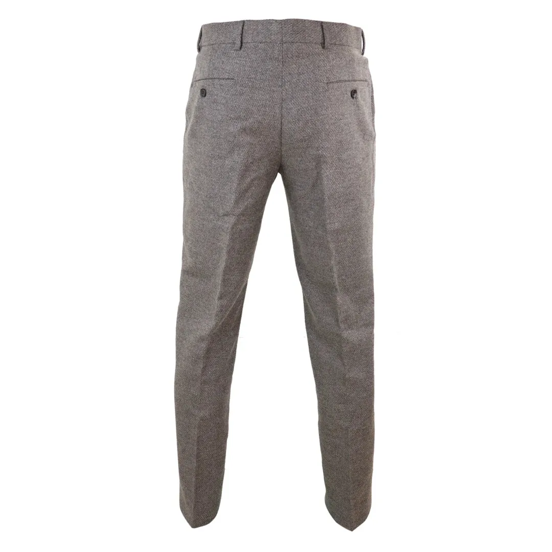 Men's Tweed Modern Fit Trousers Black Grey Blue