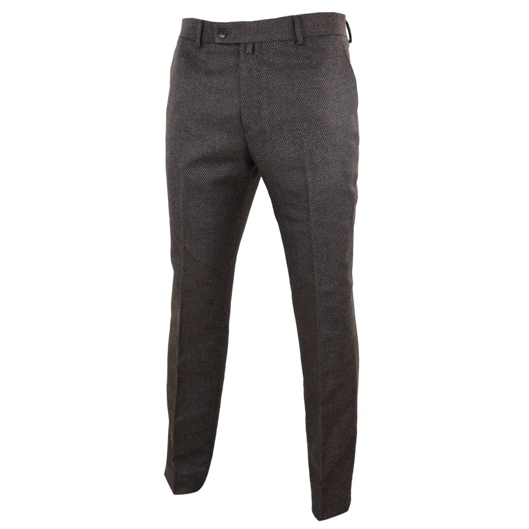 Men's Tweed Modern Fit Trousers Black Grey Blue