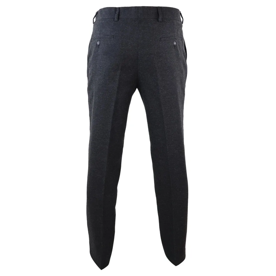 Men's Tweed Modern Fit Trousers Black Grey Blue