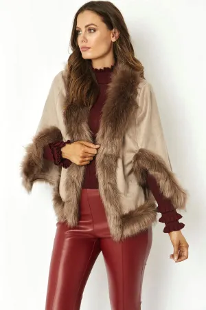 Mocha Faux Fur Suede Cape Jacket