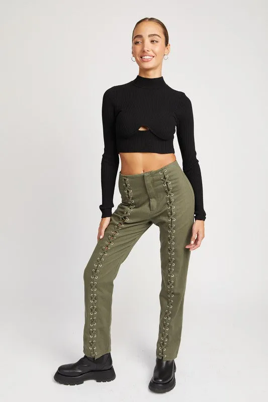 MOCK NECK CROP TOP WITH CUT OUT